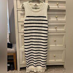 Sleeveless Striped Knit Dress - Black & Cream